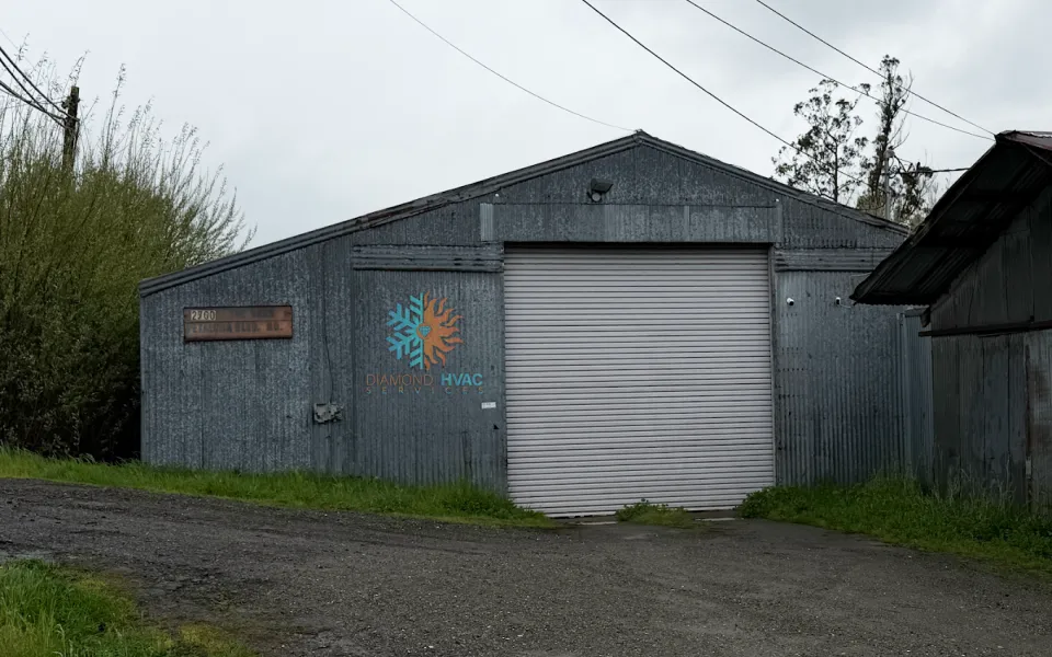Diamond HVAC workshop exterior with the company emblem