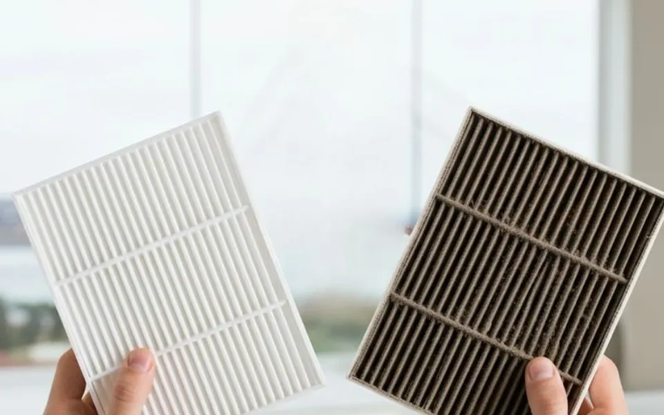 Clean and dirty air filters held side by side
