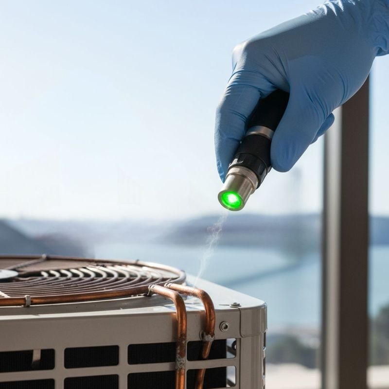Technician checking an outdoor unit with a service tool