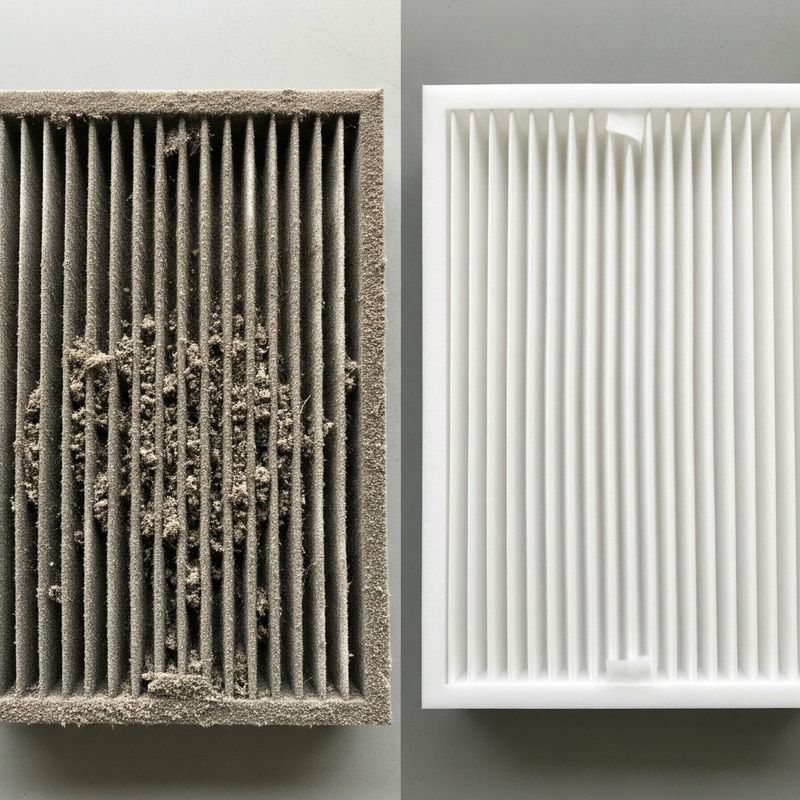 Dirty and clean HVAC filters side by side