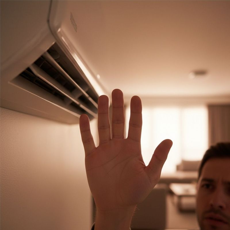 Hand checking airflow from an indoor air conditioning unit