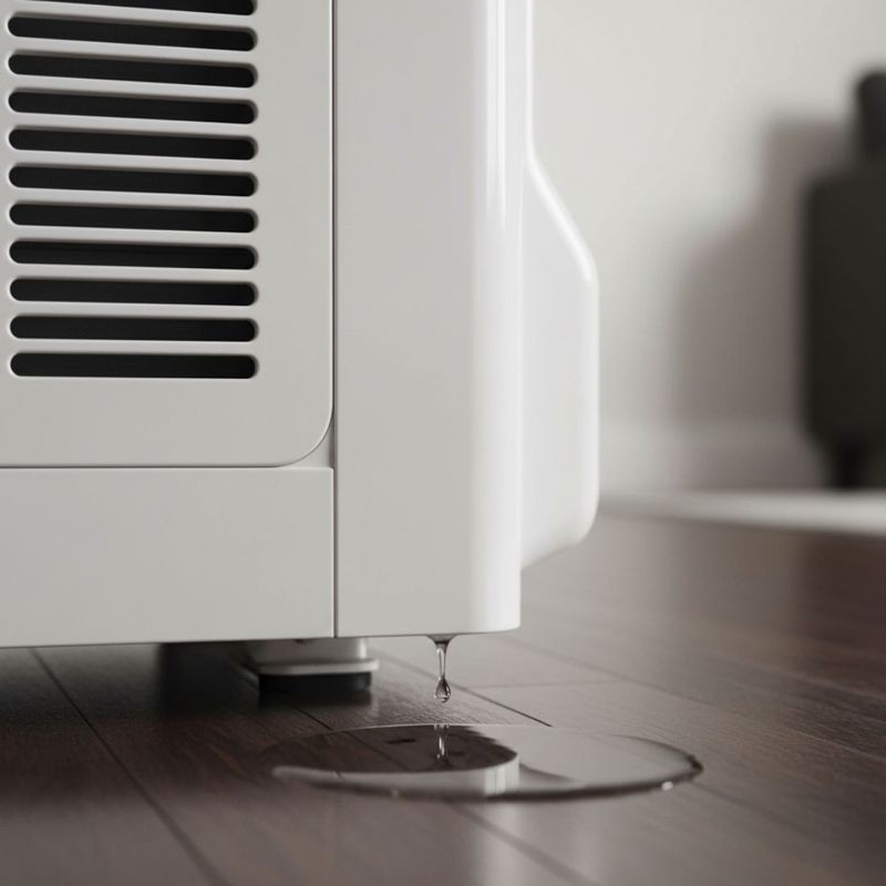Water on the floor beside an indoor unit
