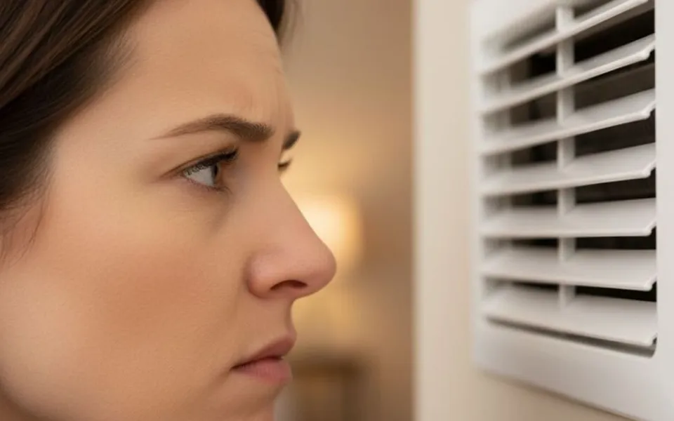 A person listening near an air vent